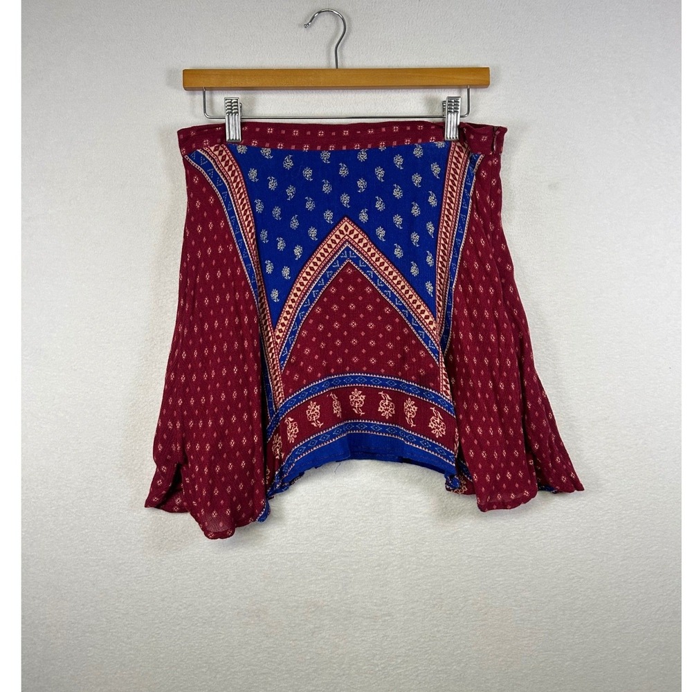 Forever 21 Boho Patchwork Print A Line Mini Skirt‎ Blue Red Size 30